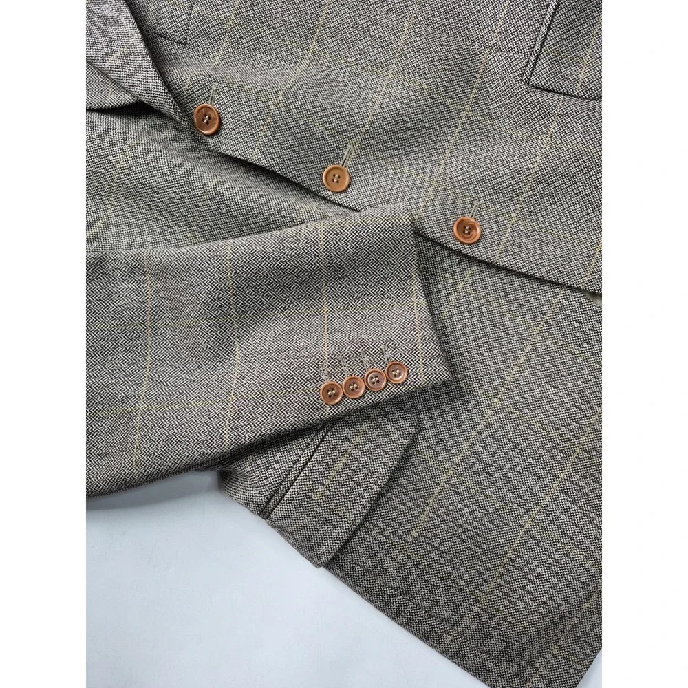 Metz & Co 41R Brown Check Wool Blazer Mens 3 Button Sport Coat Italy G505